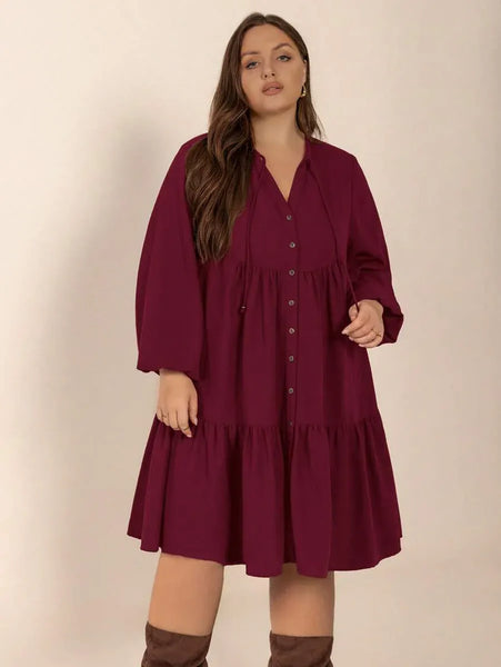 PLUS SIZE Cheri Midi Dress - Burgundy-Plus Size Dresses- Boheme Junction