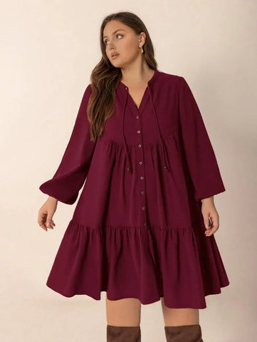 PLUS SIZE Cheri Midi Dress - Burgundy-Plus Size Dresses- Boheme Junction