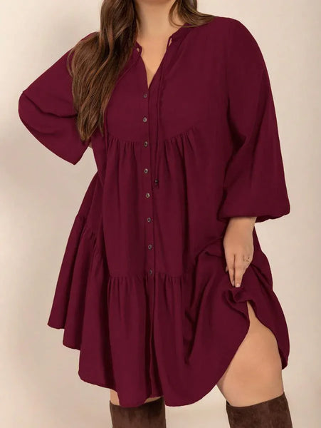 PLUS SIZE Cheri Midi Dress - Burgundy-Plus Size Dresses- Boheme Junction