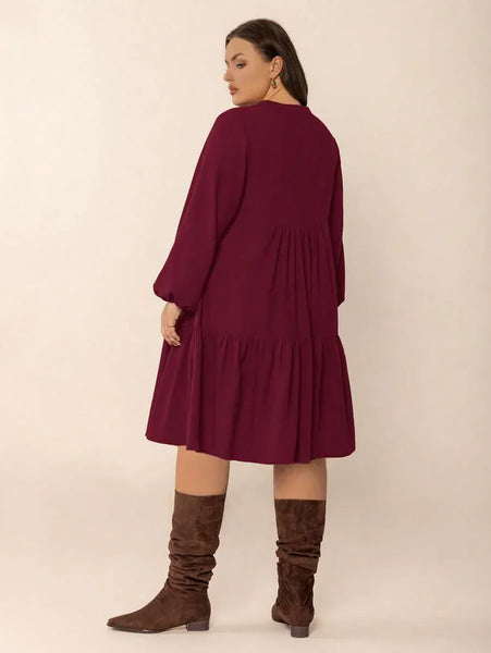 PLUS SIZE Cheri Midi Dress - Burgundy-Plus Size Dresses- Boheme Junction