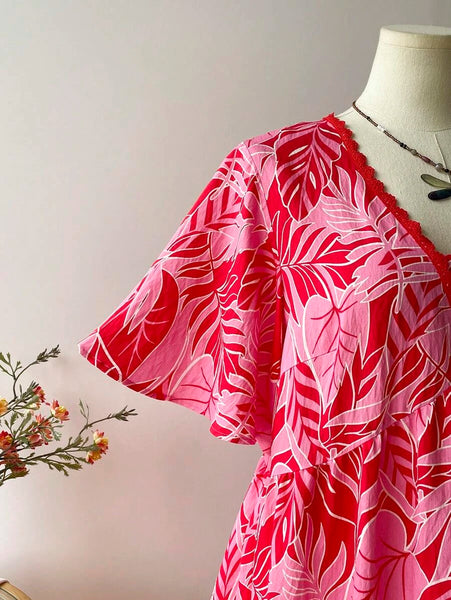 PLUS SIZE Kalea Midi Dress - Pink/Red-Plus Size Dresses- Boheme Junction