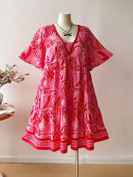 PLUS SIZE Kalea Midi Dress - Pink/Red-Plus Size Dresses- Boheme Junction