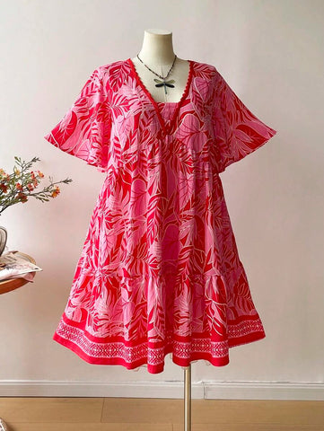 PLUS SIZE Kalea Midi Dress - Pink/Red-Plus Size Dresses- Boheme Junction