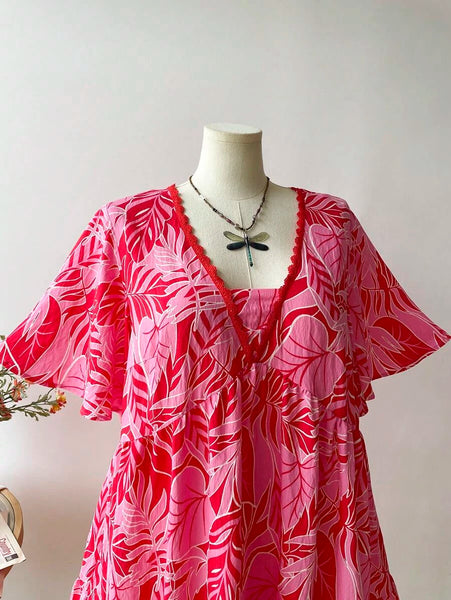 PLUS SIZE Kalea Midi Dress - Pink/Red-Plus Size Dresses- Boheme Junction