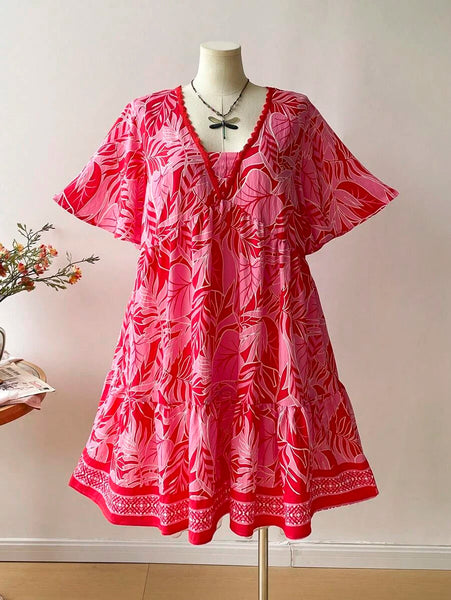 PLUS SIZE Kalea Midi Dress - Pink/Red-Plus Size Dresses- Boheme Junction