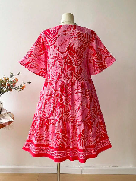 PLUS SIZE Kalea Midi Dress - Pink/Red-Plus Size Dresses- Boheme Junction