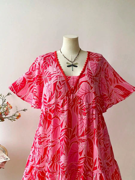 PLUS SIZE Kalea Midi Dress - Pink/Red-Plus Size Dresses- Boheme Junction