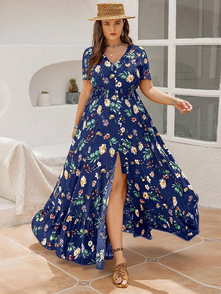 PLUS SIZE Evan Maxi Dress - Blue-Plus Size Dresses- Boheme Junction