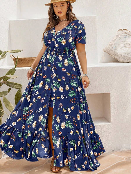 PLUS SIZE Evan Maxi Dress - Blue-Plus Size Dresses- Boheme Junction