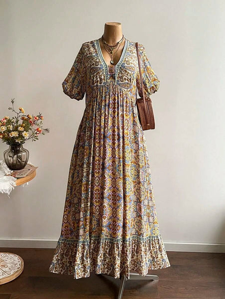 PLUS SIZE Capri Maxi Dress - Blue-Plus Size Dresses- Boheme Junction