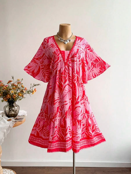 PLUS SIZE Kalea Midi Dress - Pink/Red-Plus Size Dresses- Boheme Junction
