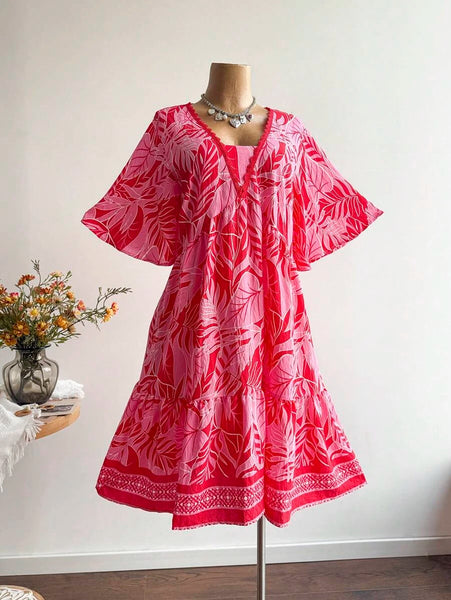 PLUS SIZE Kalea Midi Dress - Pink/Red-Plus Size Dresses- Boheme Junction