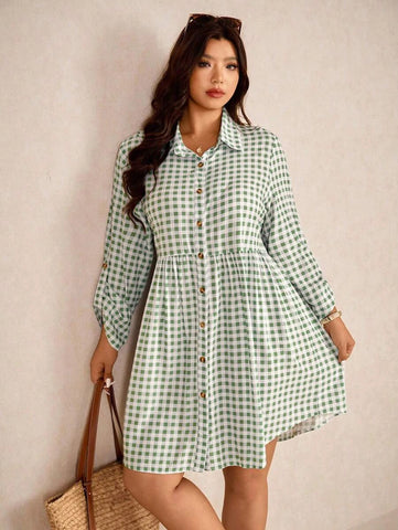 PLUS SIZE North Mini Dress - Green Check-Plus Size Dresses- Boheme Junction