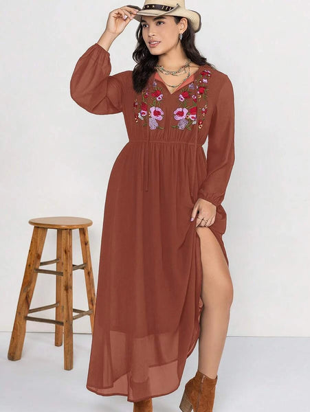 PLUS SIZE Celaeno Maxi Dress - Brown-Plus Size Dresses- Boheme Junction