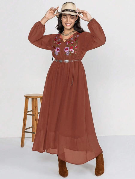 PLUS SIZE Celaeno Maxi Dress - Brown-Plus Size Dresses- Boheme Junction