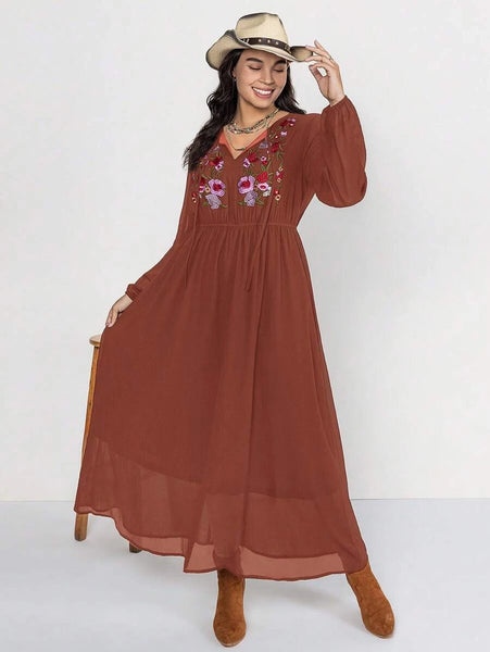 PLUS SIZE Celaeno Maxi Dress - Brown-Plus Size Dresses- Boheme Junction