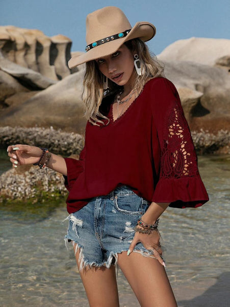 PLUS SIZE Olivia Top - Burgundy-Plus Size Tops- Boheme Junction