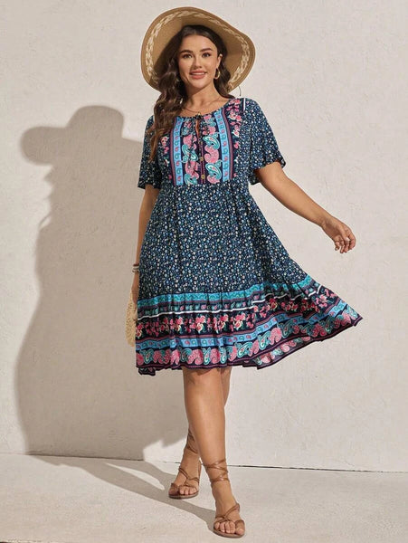 PLUS SIZE Zarah Mini Dress - Navy-Plus Size Dresses- Boheme Junction