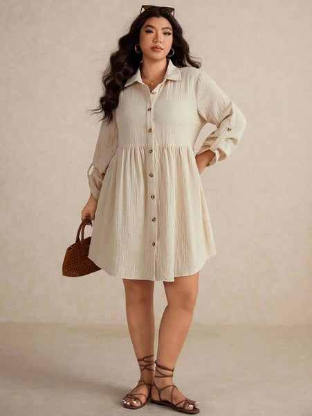 PLUS SIZE North Mini Dress - Beige-Plus Size Dresses- Boheme Junction