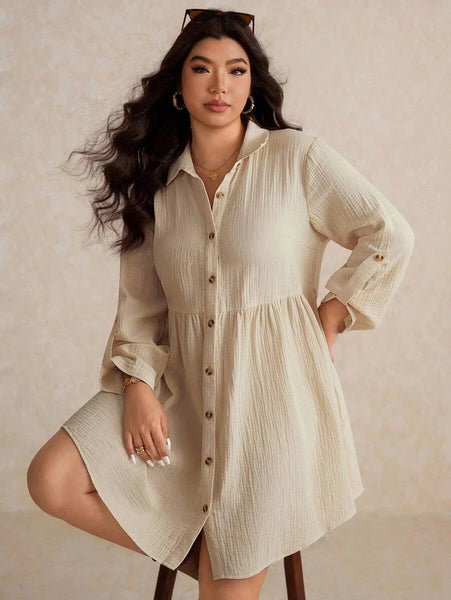 PLUS SIZE North Mini Dress - Beige-Plus Size Dresses- Boheme Junction