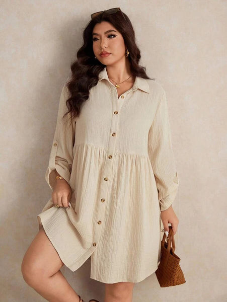 PLUS SIZE North Mini Dress - Beige-Plus Size Dresses- Boheme Junction