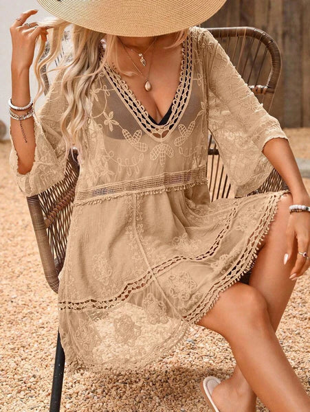 POPPY Lace Cover Up - Caramel | LAST SIZES-Women Beachwear- Boheme Junction