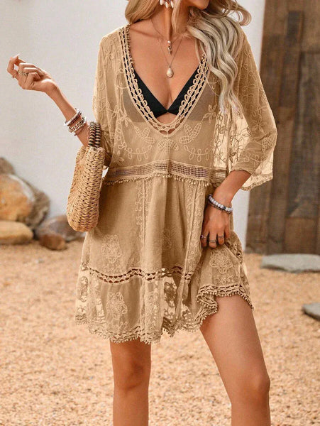 POPPY Lace Cover Up - Caramel | LAST SIZES-Women Beachwear- Boheme Junction