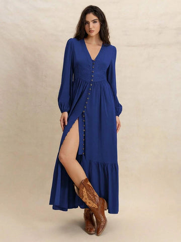 PARIS Maxi Dress - Blue-Women Dresses- Boheme Junction