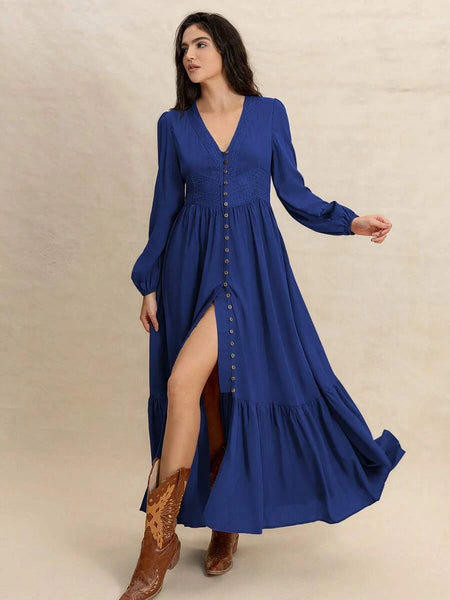 PARIS Maxi Dress - Blue-Women Dresses- Boheme Junction
