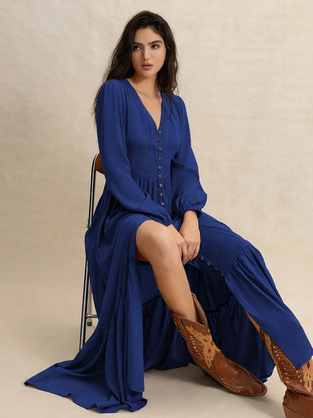 PARIS Maxi Dress - Blue-Women Dresses- Boheme Junction