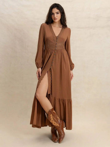 PARIS Maxi Dress - Tan-Women Dresses- Boheme Junction