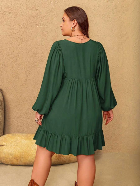 PLUS SIZE Farrah Mini Dress - Green-Plus Size Dresses- Boheme Junction