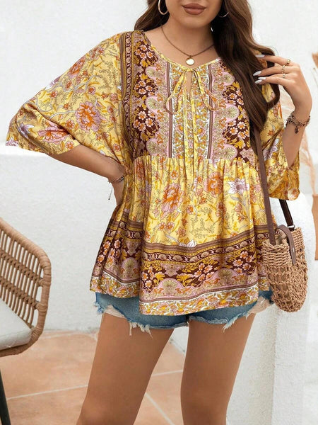 PLUS SIZE Persia Top - Yellow-Plus Size Tops- Boheme Junction