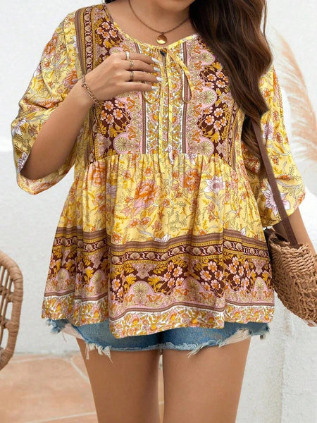 PLUS SIZE Persia Top - Yellow-Plus Size Tops- Boheme Junction