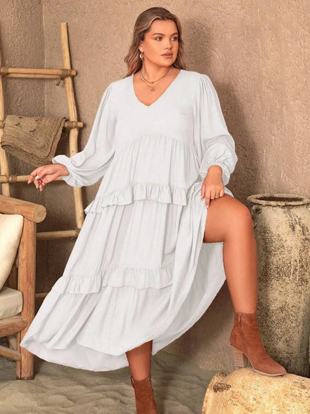 PLUS SIZE Vella Maxi Dress - White-Plus Size Dresses- Boheme Junction