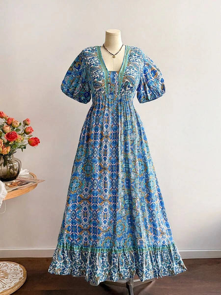 PLUS SIZE Capri Maxi Dress - Blue-Plus Size Dresses- Boheme Junction