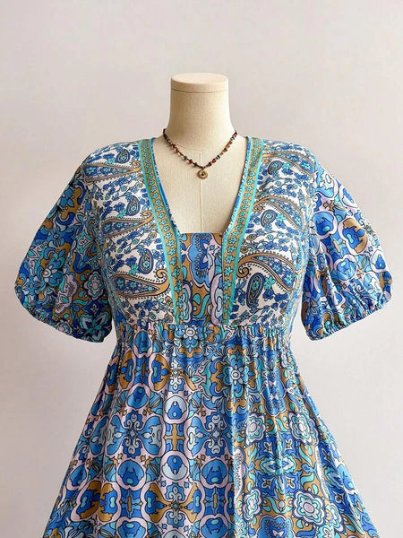 PLUS SIZE Capri Maxi Dress - Blue-Plus Size Dresses- Boheme Junction