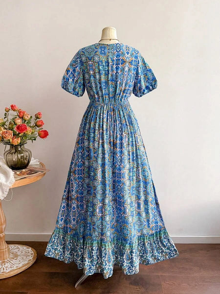 PLUS SIZE Capri Maxi Dress - Blue-Plus Size Dresses- Boheme Junction