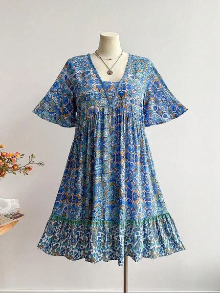 PLUS SIZE Capri Midi Dress - Blue-Plus Size Dresses- Boheme Junction