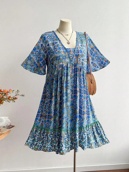 PLUS SIZE Capri Midi Dress - Blue-Plus Size Dresses- Boheme Junction