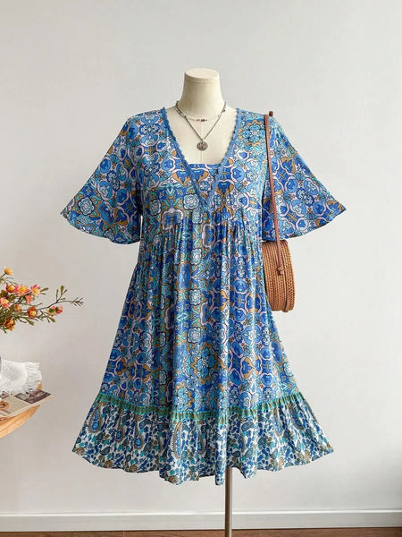 PLUS SIZE Capri Midi Dress - Blue-Plus Size Dresses- Boheme Junction