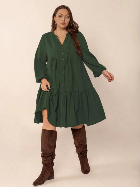PLUS SIZE Cheri Midi Dress - Green-Plus Size Dresses- Boheme Junction