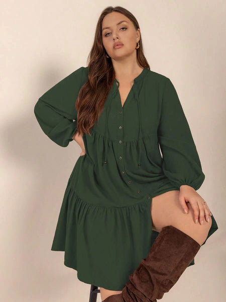 PLUS SIZE Cheri Midi Dress - Green-Plus Size Dresses- Boheme Junction