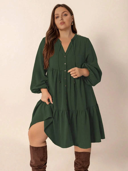 PLUS SIZE Cheri Midi Dress - Green-Plus Size Dresses- Boheme Junction