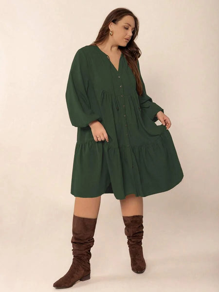 PLUS SIZE Cheri Midi Dress - Green-Plus Size Dresses- Boheme Junction
