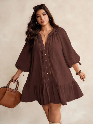 PLUS SIZE June Mini Dress - Brown-Plus Size Dresses- Boheme Junction