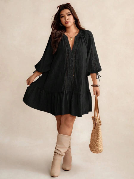 PLUS SIZE June Mini Dress - Black-Plus Size Dresses- Boheme Junction