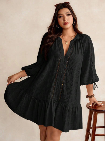 PLUS SIZE June Mini Dress - Black-Plus Size Dresses- Boheme Junction