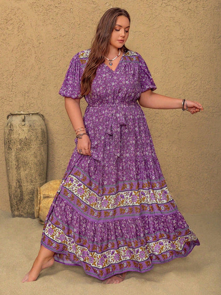 PLUS SIZE Lourdes Maxi Dress - Purple-Plus Size Dresses- Boheme Junction