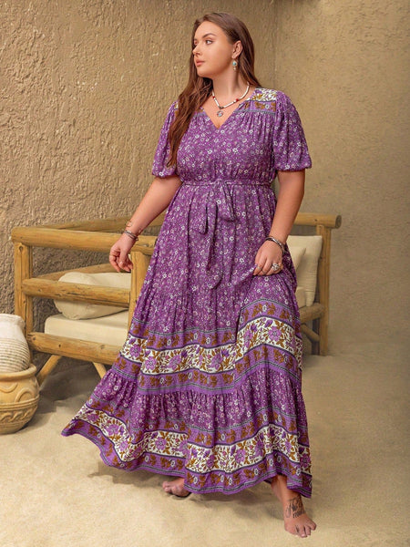 PLUS SIZE Lourdes Maxi Dress - Purple-Plus Size Dresses- Boheme Junction